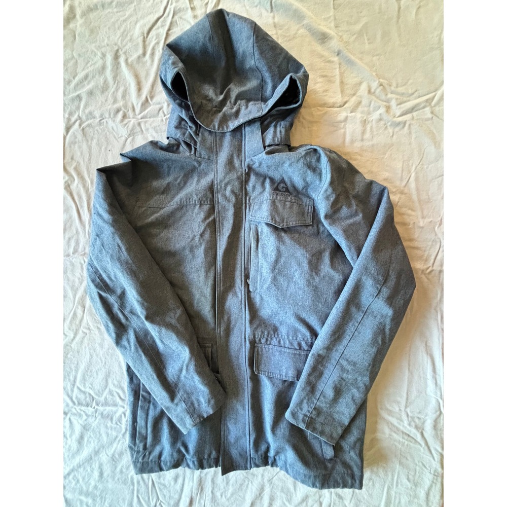 Gerry Mens Hooded Jacket Blue Gray Heather Full Zip Utility Pockets Large